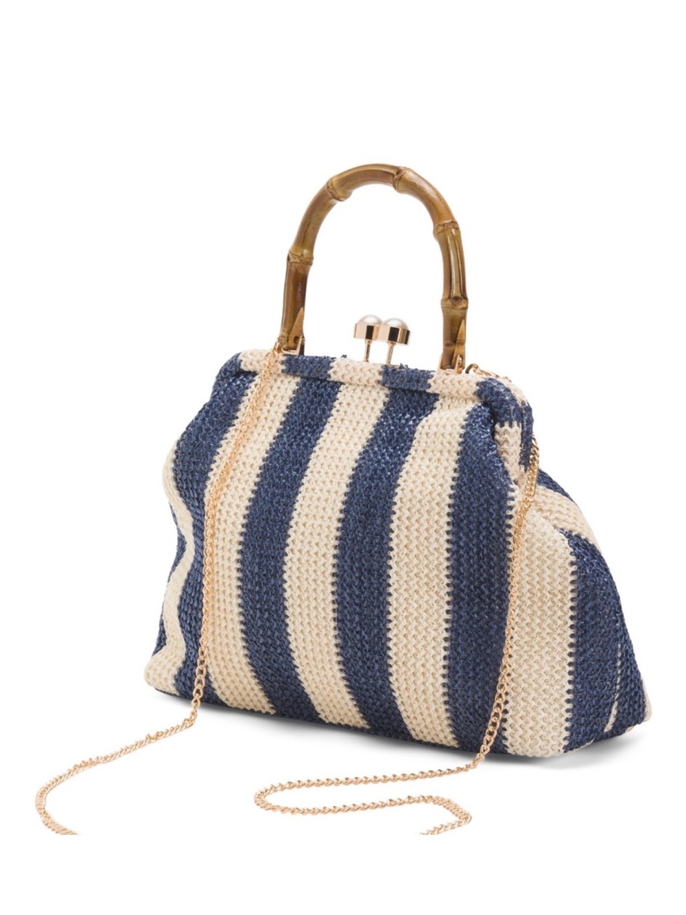 Tommy Bahama Navy and Cream Striped Woven Top-Handle Shoulder Bag - Picture 3 of 7